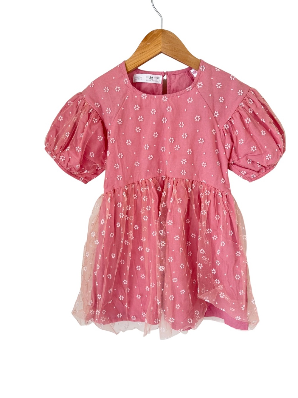 Zara Pink Floral Daisy Puff-Sleeve Tulle Dress size 3 years